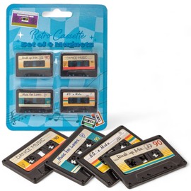 MIJOMA Set of 4 Fridge Magnets Retro Design Record / Cassette 4.2 cm High-Quality Plastic Vintage Decoration for Home Creative Memories (Retro Cassette)