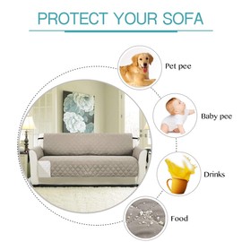 H.Versailtex Sofa Protector for Pets, Water Resistant Sofa Slipcover 1 Seater for Kids, Machine Washable Quilted Couch Covers with Adjustable Elastic Straps(Sand/Beige)