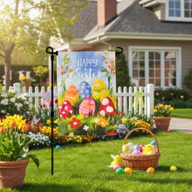 JRED Happy Easter Garden Flags 12x18 Inch, Double Sided Easter Eggs Burlap Flags for Outside, Colorful Flower Yard Flag Decorations for Home Farmhouse Holiday