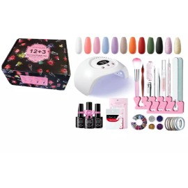 KIPOZI 42PC Nail Gel Polish Kit w/LED UV Light Nail Dryer 12 Colors Starter Set