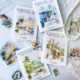 120 Pieces Scrapbooking Stickers Accessory Set Aesthetic Stickers People & Landscape Bullet Journal Accessories for Scrapbook for Scrapbooking, Diaries, Envelopes (Travel Diary)