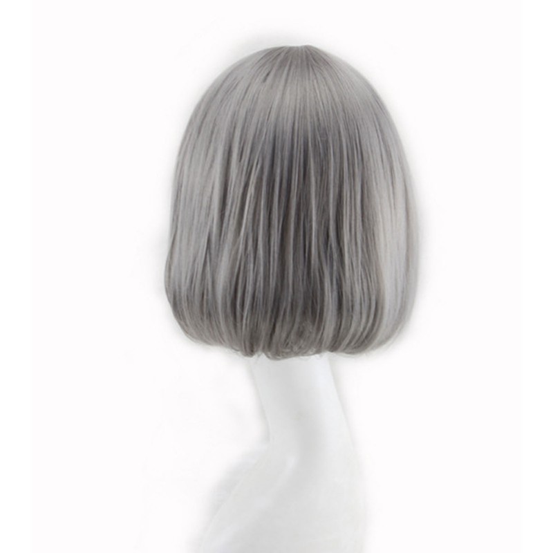 Bob Short Hair Wig Heat Resistant Synthetic Gray Breathable Fluffy