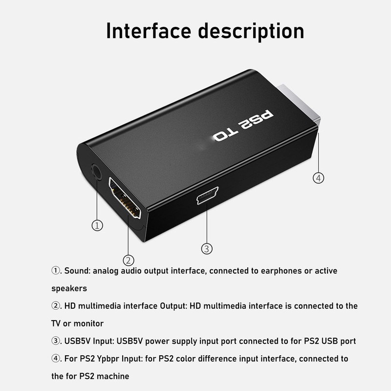 PS2 to HD Converter, 1080P Lightweight Body, Lossless Conversion, 480I