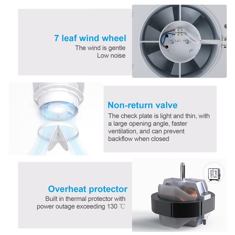 Bathroom Exhaust Fan, 6 inch Silent Ceiling and Wall Mount