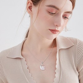 YAFEINI Koala Necklace for Women 925 Sterling Silver Moon Pendant Necklace for Girls Koala Jewellery Gift, Sterling Silver, Cubic Zirconia