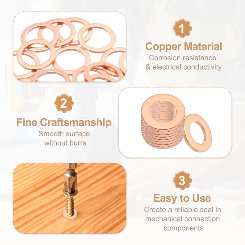 PATIKIL 18PCS M16 Copper Washers, M16x20x1.5mm Copper Crush Washer Metric