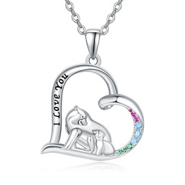 Dreamboat - Collar con colgante de corazón para mujer, plata de ley para madre e hija, joyería de oso, regalo de mamá, collar con colgante de corazón, Plata esterlina, Circonia cúbica