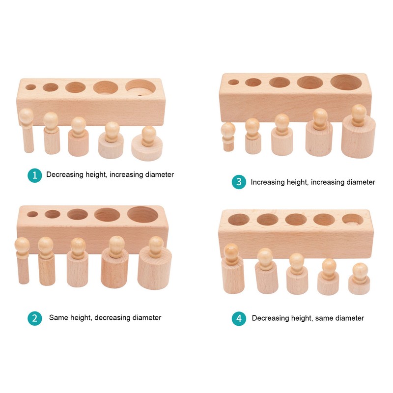 Cylinder Socket Toy Beech Wood Educational Knobbed Cylinders Blocks for