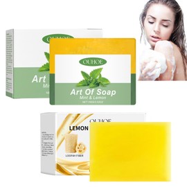 2 Stück Naturseife,Duftseife,Tiefenreinigung Fest Zitronen-Badeseife Natürlich und Organisch Zitrone Feste Seife für Alle Hauttypen geeignet(Zitronen-Minz-Badeseife*100g+Zitronen-Honig-Seife*100g)