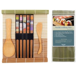 TOSSOW Sushi Making Kit - Includes 2 Sushi Roller Mats, 1 Rice Paddle,1 Rice Spreader and 5 Pairs Chopsticks Bamboo Sushi Sushi Kit Gift Set for Sushi Fanatics