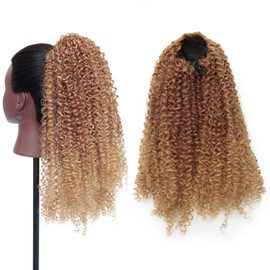 Kinky Curly Drawstring Ponytail Hair Extensions 18 Inch, Thick Fluffy Synthetic Ponytail for Black Women, No Glue Quick Install, Natural Looking Hairpiece for Daily Use #30/27