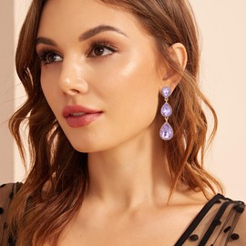 Clearine Ladies Beautiful Small to Large Triple Teardrop Crystal Dangle Stud Earrings, Crystal