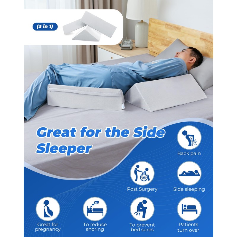 Positioning Wedge Pillow for Side Sleeping (3 in 1),19.69",Off-white Gray