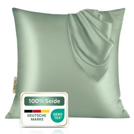 bene-sleep Premium Silk Pillowcase - 100% Mulberry Silk 22 Momme | Reinforced Seams | Oeko-Tex Certified* | Anti-Frizz & Wrinkle Reduction | Hypoallergenic & Skin Friendly (Green, 40 x 40 cm)