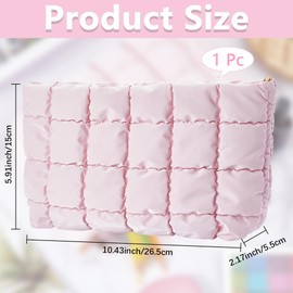 CREATCABIN Puffy Kosmetiktasche Gesteppte Make Up Tasche Leder Make Up Tasche Mit Reißverschluss Kulturbeutel Make Up Tasche Geldbörse Tragbarer Reise Organizer Waschbar Für Damen 26.5x15x5.5cm Rosa