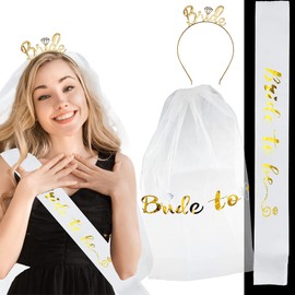 Kit Tiara, Velo y Banda Premium Bride to Be Despedida de Soltera 3 pzas Grupo Carnavallia Color (Oro Rosa)