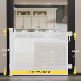 Babepai Baby Gate for Stairs No Drill, Punch Free Retractable Baby Gates Extends to 72" Wide 34" Tall, Reractable Dog Gate for Doorways, Stair Gate for Outdoor, Indoor, Hallways, Deck, Porch