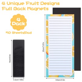 Thboxes 4 Pack Magnetic Note Pad for Fridge with Pen Holder, Totally 200 Sheets Grocery List Magnet Pad for Refrigerator Magnetic Shopping List Pad（Fruit Design）