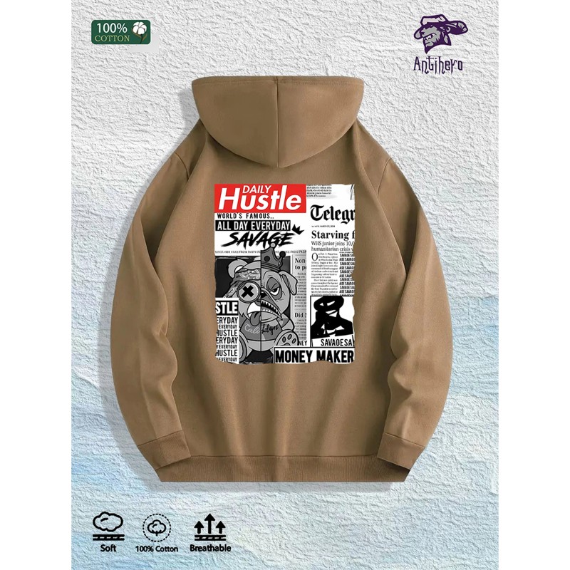 Daily Hustle Newspaper Graphic Hoodie 100% Cotton US Warehouse 7