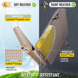 SUNROX All-Weather DryFast Foam Lounge Chair Cushion, FadeShield Water Resistant Chaise Lounge Cushions for Outdoor Patio Furniture with Adjustable Buckle Ties, 73x22 Inch, Husk Birch