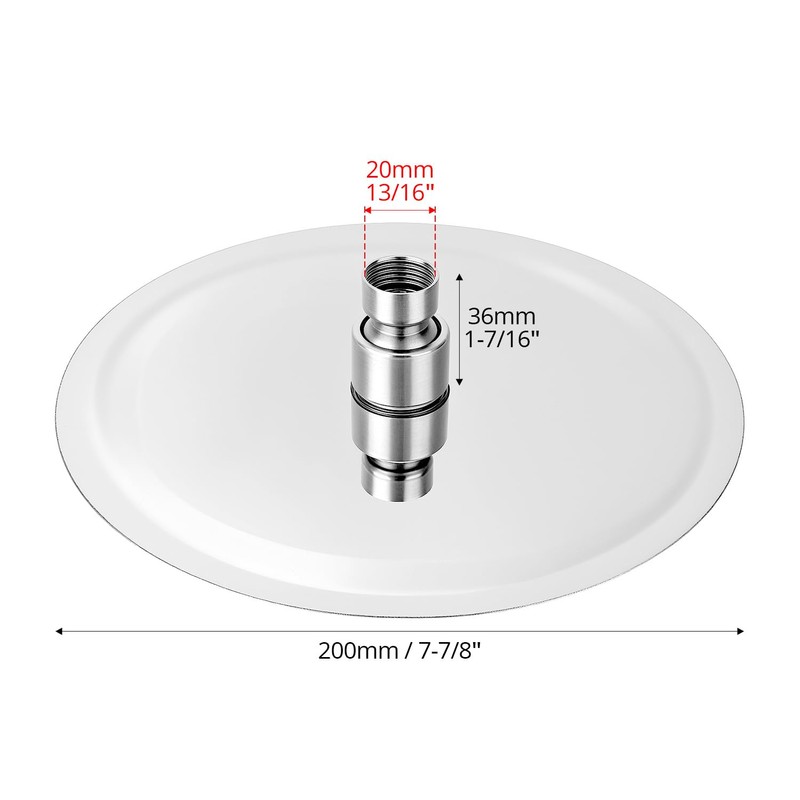 QWORK® 8-Inch Rainfall Shower Head, 360° Adjustable Shower Head, Round