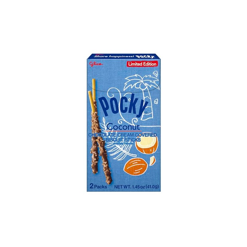 Glico Pocky Chocolate Coconut Biscuit Sticks, 1.45 oz (Pack of