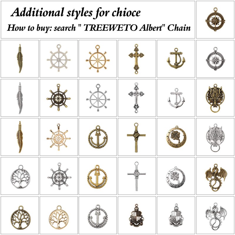 TREEWETO Men's Double Albert Chain Pocket Watch Curb Link Key