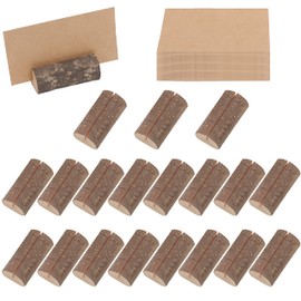 BELLE VOUS 20 Pack Place Card Holders - Rustic Wooden Stands with 30 Place Cards - for Table Number, Name Card, Birthdays/Wedding Table Sign, Party Decoration, Photos/Pictures, and Memo/Note Clip