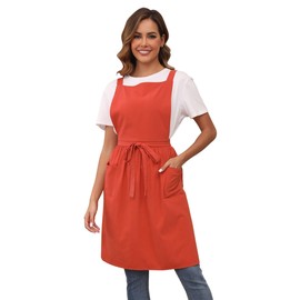 Nanxson Women's Apron Cotton Linen Bib Cooking Apron Kitchen Apron Plain Work Apron with Pocket, orange