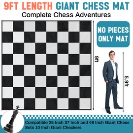 Yuxung 9x9ft Giant Chess Game Mat Nylon Board Mat for Outdoor with 4 Ground Nails and Storage Bag, Compatible with 25 Inch 37 Inch 49 Inch Giant Chess Set and 10 Inch Giant Checker, Chess Not Included