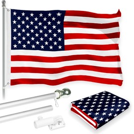 G128 Combo Pack: 5 Ft Aluminum Spinning Flagpole (Silver) & American USA Flag 2x3 Ft, LiteWeave Pro Series Printed 150D Polyester | Pole with Flag Included