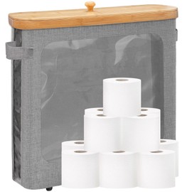Toilet Paper Storage Basket,Toilet Paper Basket with Large Viewable Window,Toilet Paper Storage with Lid,Free Standing Toilet Paper Storage for Restroom(Gray)