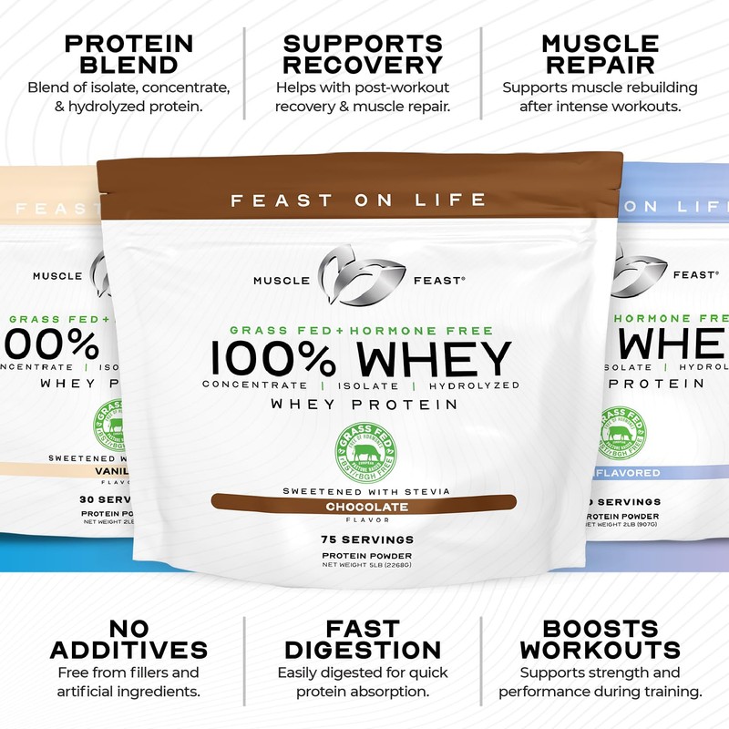 Muscle Feast 100% Grass Fed Whey Protein Powder, All Natural