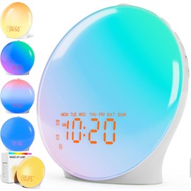 HEYITOP Upgraded Sunrise Alarm Clock Wake Up Light,Alarm Clock for Kids Adults,Bedroom,Heavy Sleepers,FM Radio and 7 Sounds Night Light Alarm Clock,Dual Alarms,Ideal for Gift