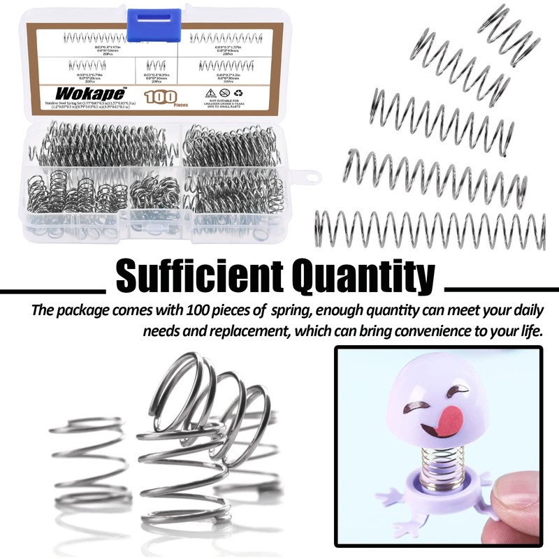 Wokape 100pcs 0.8mm Thick Compression Spring Assortment Kit, 5 Sizes