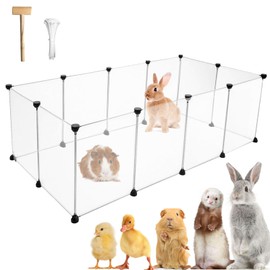12 Panels Pet Playpen 16”x12” Bunny Pen Rabbit Cage Pet Fence Indoor DIY Plastic Enclosure for Guinea Pigs, Bunny, Hamsters, Hedgehogs (Clear)