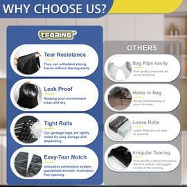 T.FORING 8 Gallon Trash Bags Heavy Duty - 30 Liters Black Garbage Bags,0.94 Mil Thick,220 Count,Medium Leakproof and Unscented Wastebasket Can Liners for Kitchen Home Toilet