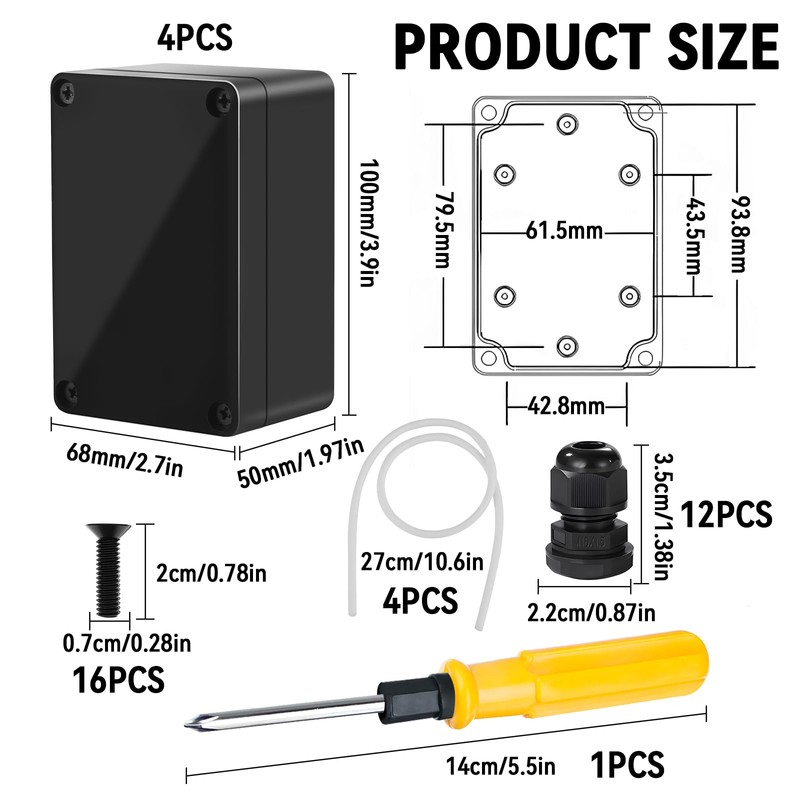 Pack of 4 Junction Boxes, IP67 Waterproof Plastic Housing with