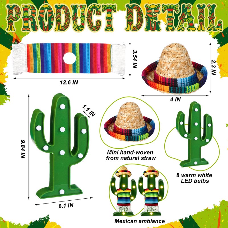 Honoson 6 Pcs LED Cactus Light Cinco De Mayo Decorations