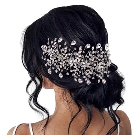 HP379 Wedding Clip Rhinestone Bridal Comb Barrette, Handmade Silver Clip Headpieces Hair Comb for Women (Silver One on the Left)