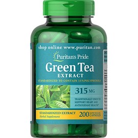 Puritan's Pride Green Tea Standardized Extract 315mg, Dietary Herbal Supplement for Antioxidant Health Support, EGCG, 3 Month Supply, 200 Rapid Release Capsules