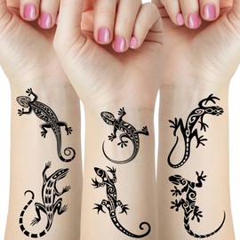 12 Sheet Black Lizard Salamander Temporary Tattoos Birthday Party Supplies Favors Decorations Body Fake Tattoo Stickers For Men Women Make up