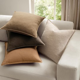 MIULEE Neutral Brown Linen Pillow Covers Pack of 4 Decorative Nautral Solid Throw Pillow Covers Soft Accent Boho Farmhouse Couch Pillowcases Modern Home Decors for Living Room Bed Sofa 20x20 Inch