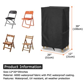 AKEfit Folding Chair Storage Bag, 600 Waterproof Folding Chair Cover for Plastic, Resin and Wooden Folding Chairs with Handles for Easy Chair Storage and Transportation（Black）