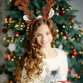 SEWACC Reindeer Antlers Headband, Velvet Cloth Christmas Hair Hoop Headpiece for Christmas Holiday Party Costume Decoration
