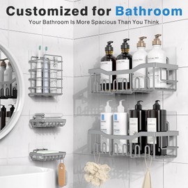 EUDELE 5-Pack Rustproof Stainless Steel Shower Caddy Set– No Drill Adhesive Bathroom Organizer, Space-Saving Shower Shelves for Apartment Essentials, Bathroom/Kitchen Storage Home Decor-L Size