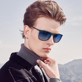 TACLOFT Square Ultralight Carbon Fiber Polarized Sunglasses Men Trendy Driving Fishing Golf Sports Shadow UV400 Protection (C3 Black frame with Blue gradient lens)