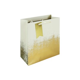Eurowrap Gold/Cream Distressed Gift Bag With Gift Tag - Gift Bag for Him, Her, Christmas, Weddings, Birthdays, Mother's Day - Birthday Gift Wrap Occasion Present - Medium Size