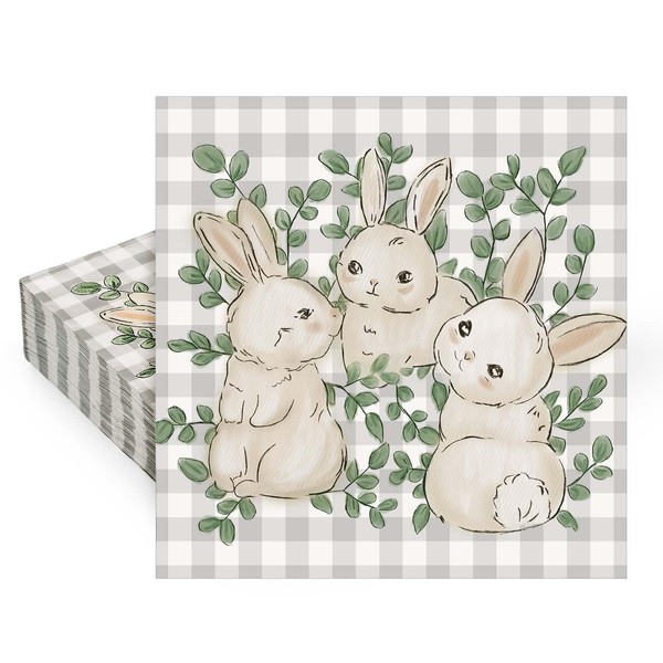 JarThenaAMCS 80 servilletas de papel de Pascua, conejo, búfalo a