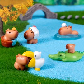 KARLOR 10 Pcs Capybara Set, Miniature Capybara Pelican Ducks Crocodiles Figurine Capybara Animal Ornaments Micro Landscape Decoration Cute Ornaments for Desk Aquarium Dollhouse Car Decoration